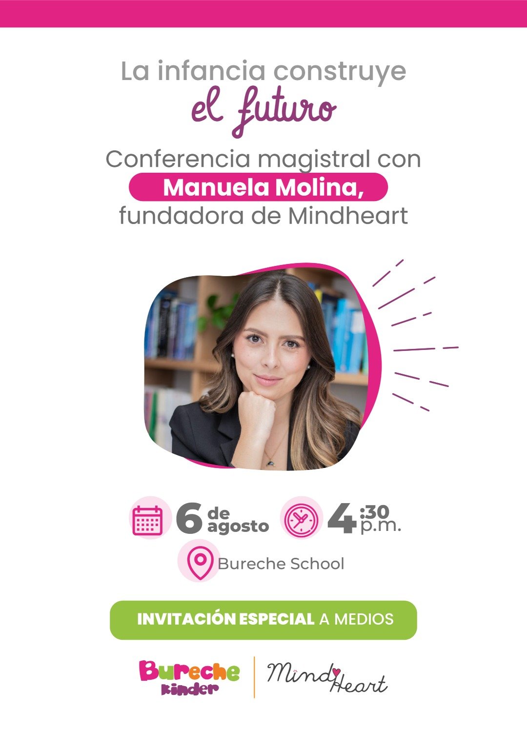 La Infancia construye futuro gran conferencia en Bureche School con Manuela Molina.