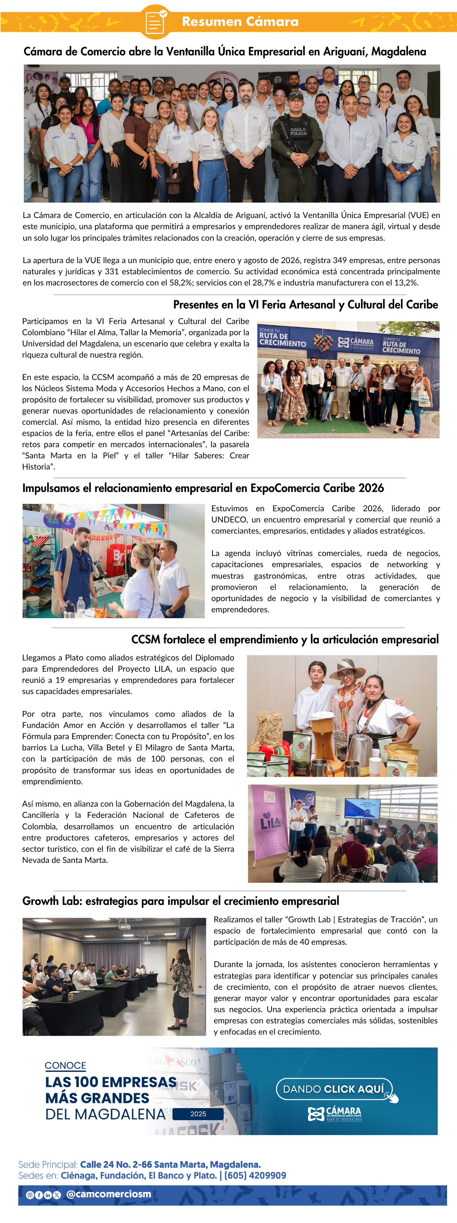 Cámara de Comercio fortalece el crecimiento empresarial y cultural del Magdalena